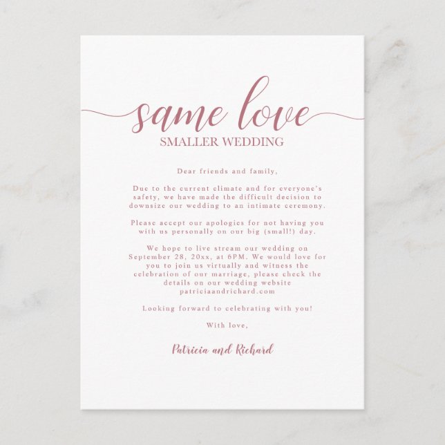 Samma kärlek mindre bröllop Rose Gold Vykort (Framsida)