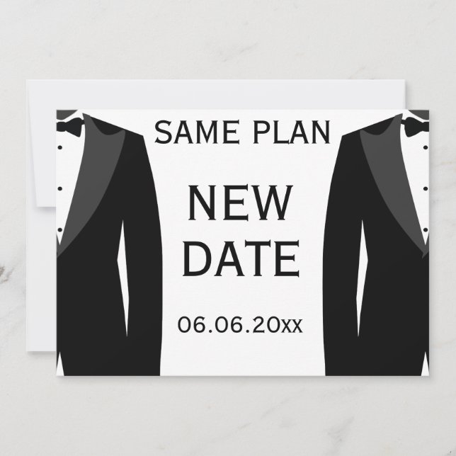 Samma plan ny datum svart och vit gaybröllop spara datumet (Framsida)