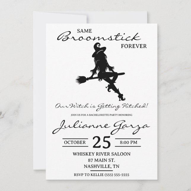 Samma sopkvast för evigt! Häx-temat möhippa Inbjudningar (Framsida)