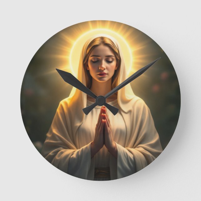 Sämmande uppriktighet: Virgin Mary Prayer Rund Klocka (Framsida)