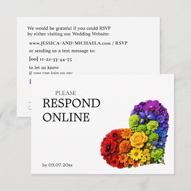 🌈 Sammanflätade i Pride Horisontell RSVP Online OSA Kort (Fram/baksida)