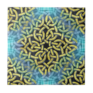 Sammanflätande Victorian Golden Trim Aqua Backgrou Kakelplatta