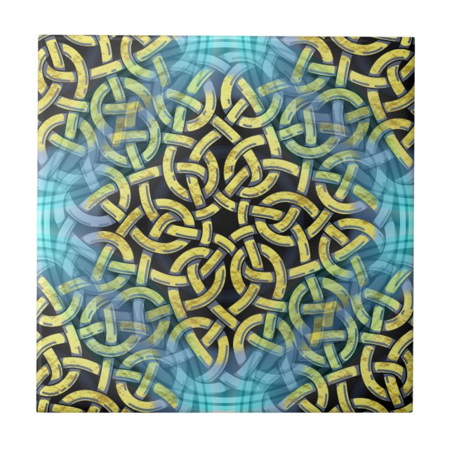 Sammanflätande Victorian Golden Trim Aqua Backgrou Kakelplatta (Framsidan)