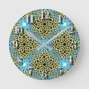 Sammanflätande Victorian Golden Trim Aqua-bakgrund Rund Klocka