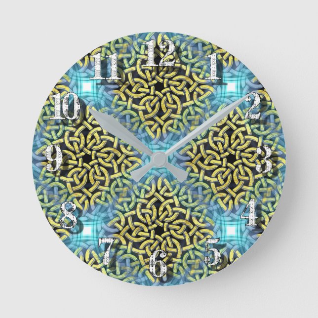Sammanflätande Victorian Golden Trim Aqua-bakgrund Rund Klocka (Framsida)