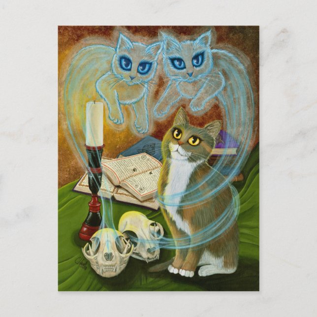 Sammankallande av gamla vänner, Ghost Cat Art Post Vykort (Framsida)