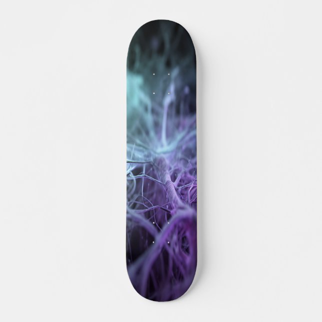 Sammankopplade blåa teal neurala linjer mini skateboard bräda 18,5 cm (Framsida)