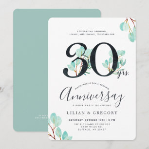 Sammanlagt 30-årsjubileum Eucalyptus-tema Inbjudningar