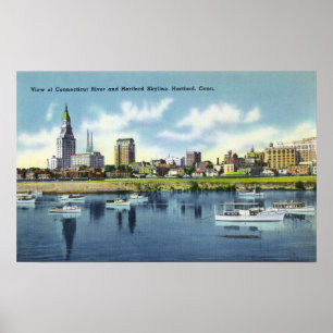 Sammanlänkningsflodens vy av Hartfort Skyline Poster