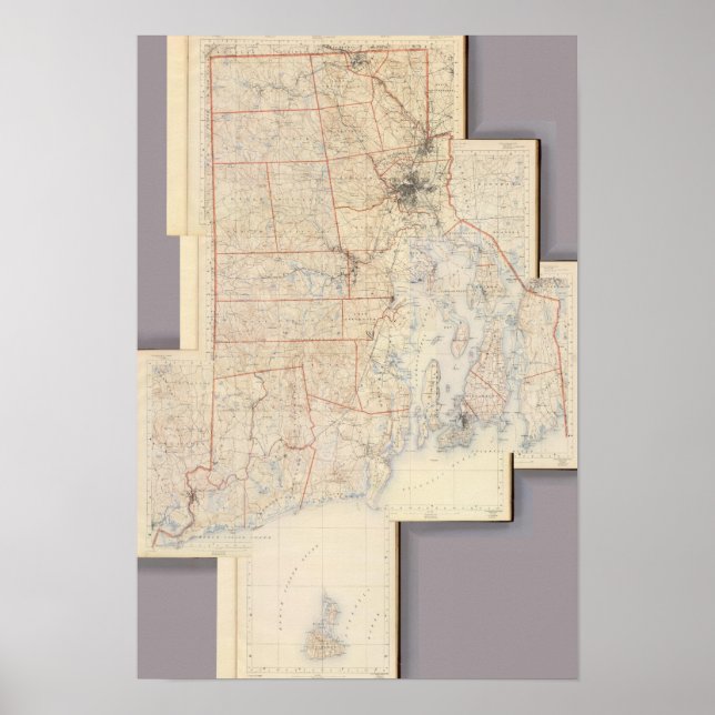 Sammansatt Rhode island Karta Poster (Framsidan)