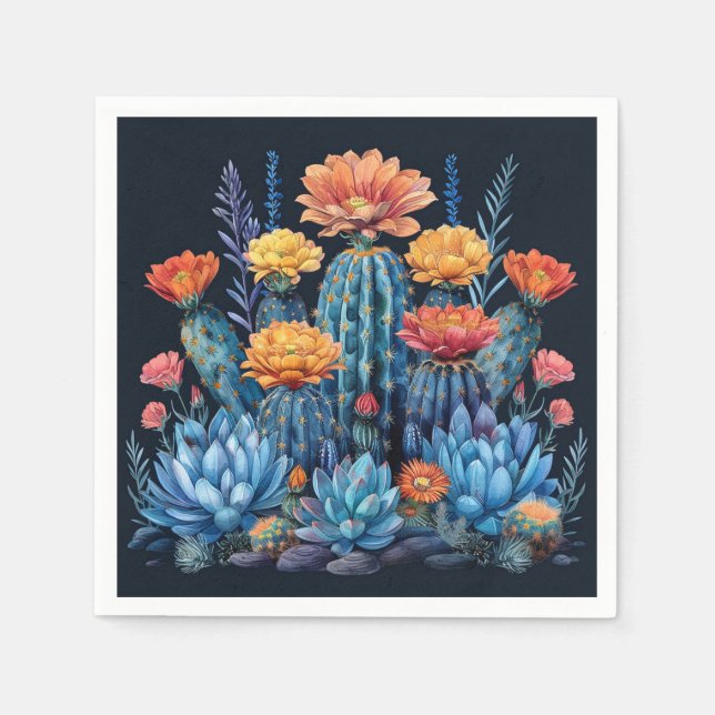 Sammansättning av blommar cacti, suckulenter pappersservett (Framsidan)