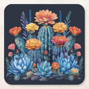 Sammansättning av blommar cacti, suckulenter underlägg papper kvadrat