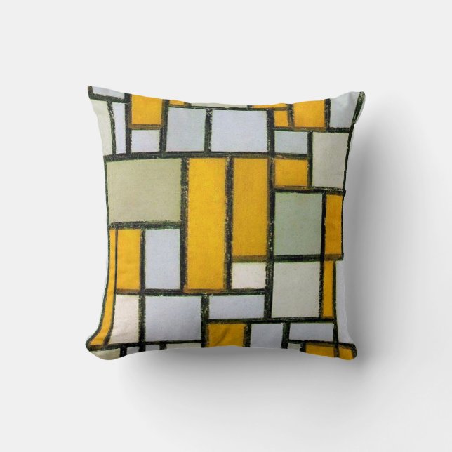 Sammansättning av Gult och Grått, mondrian Kudde (Framsida)