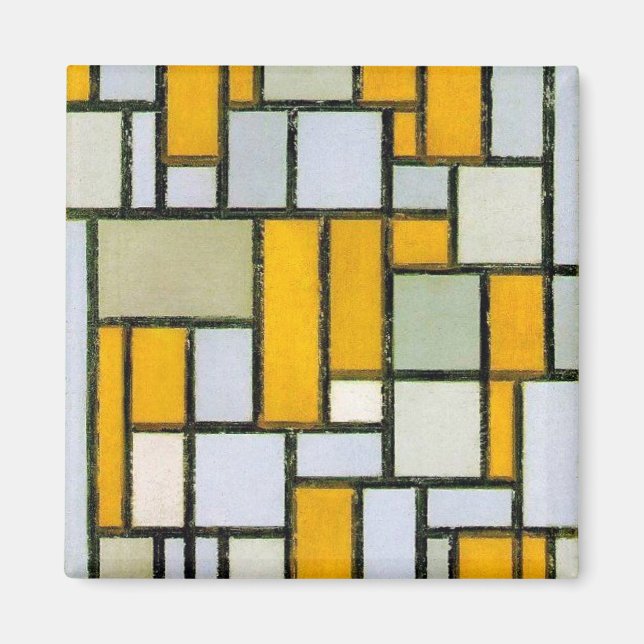 Sammansättning av Gult och Grått, mondrian Magnet (Framsidan)
