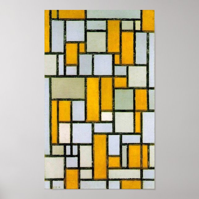 Sammansättning av Gult och Grått, mondrian Poster (Framsidan)