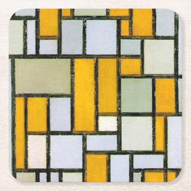 Sammansättning av Gult och Grått, mondrian Underlägg Papper Kvadrat (Framsidan)