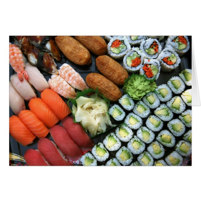 Sammansättning av japanska sushi-favoriter hälsningskort (Framsidan Horizontal)