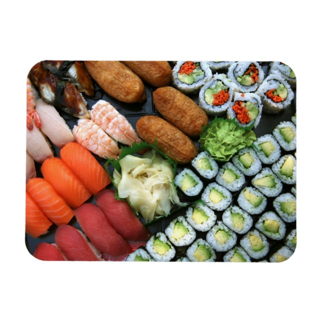 Sammansättning av japanska sushi-favoriter magnet (Horisontell)