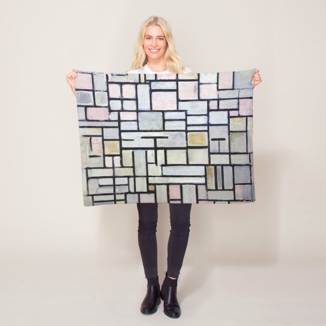 Sammansättning av Rosa och Grått, mondrian Fleecefilt (På plats)