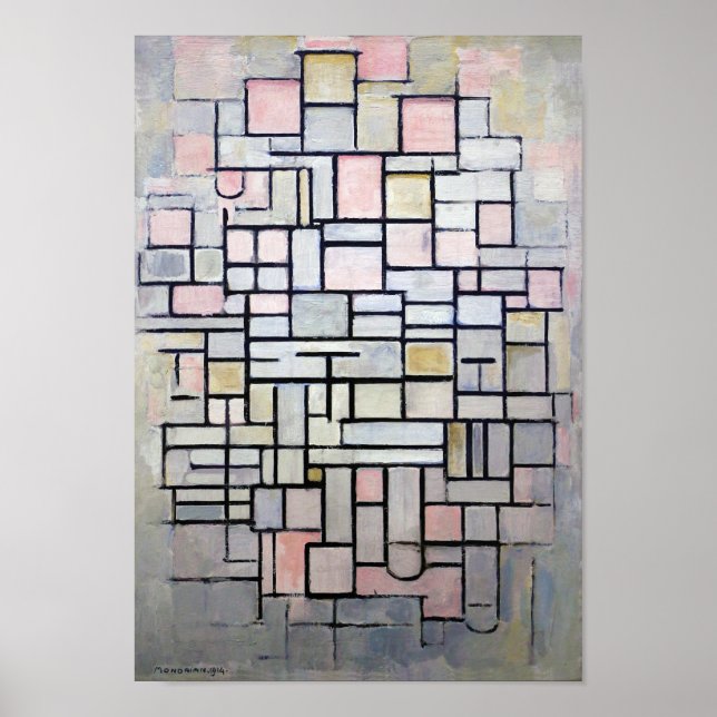 Sammansättning av Rosa och Grått, mondrian Poster (Framsidan)
