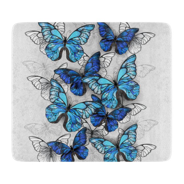 Sammansättning av vita och blå fjärilar (Framsidan)