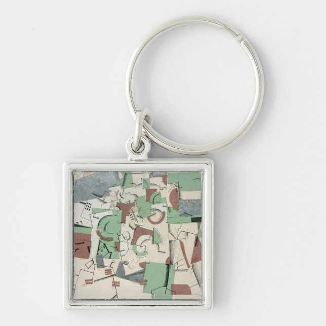 Sammansättning c.1920 fyrkantig silverfärgad nyckelring (Framsidan)
