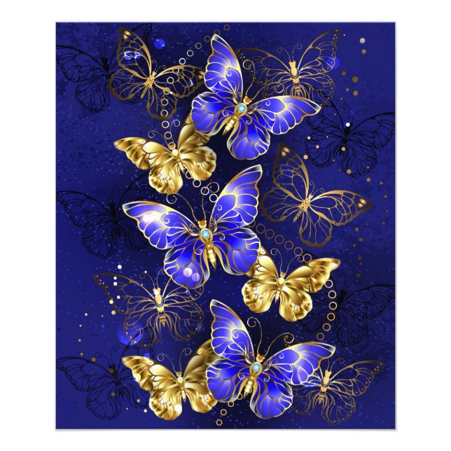 Sammansättning med Sapphire Butterflies Fototryck (Framsidan)