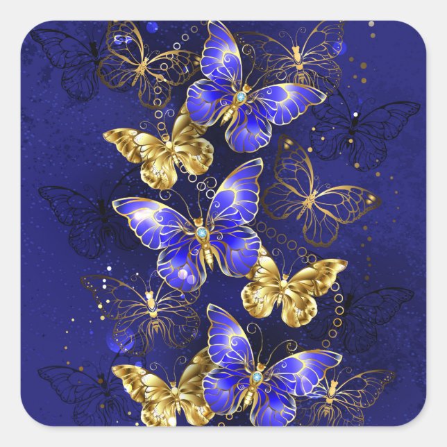 Sammansättning med Sapphire Butterflies Fyrkantigt Klistermärke (Framsida)