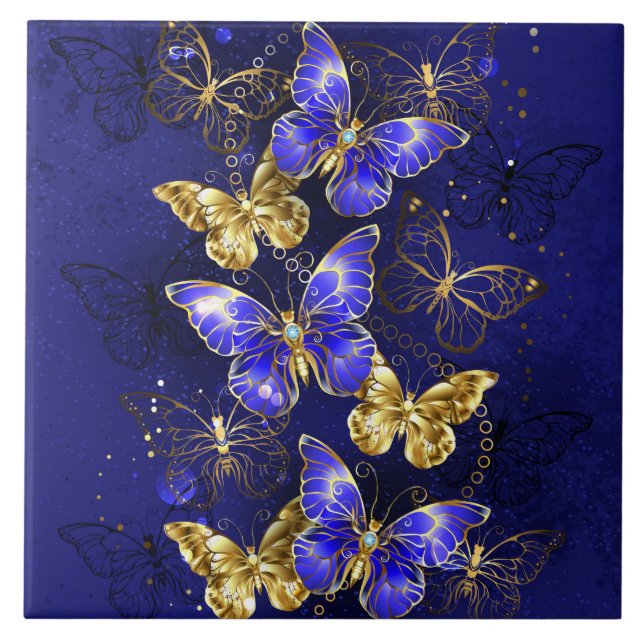 Sammansättning med Sapphire Butterflies Kakelplatta (Framsidan)