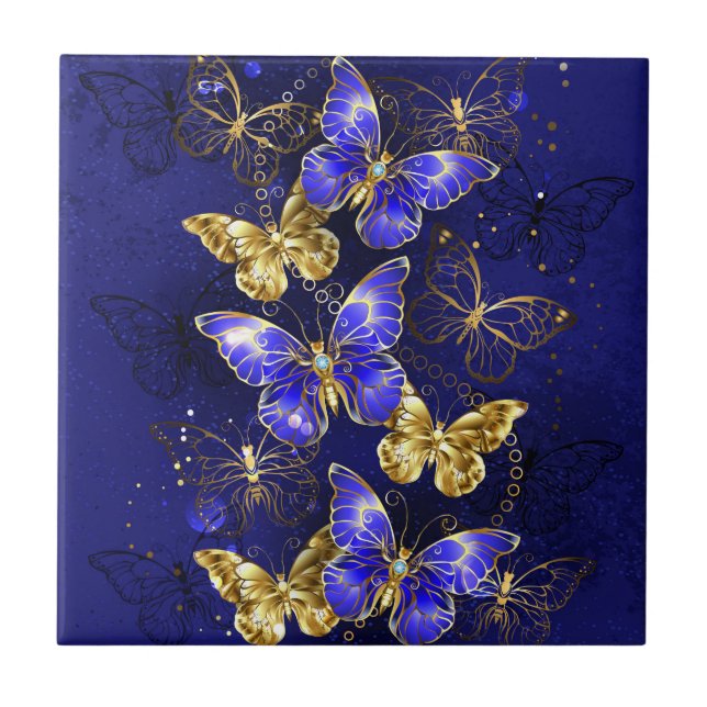 Sammansättning med Sapphire Butterflies Kakelplatta (Framsidan)