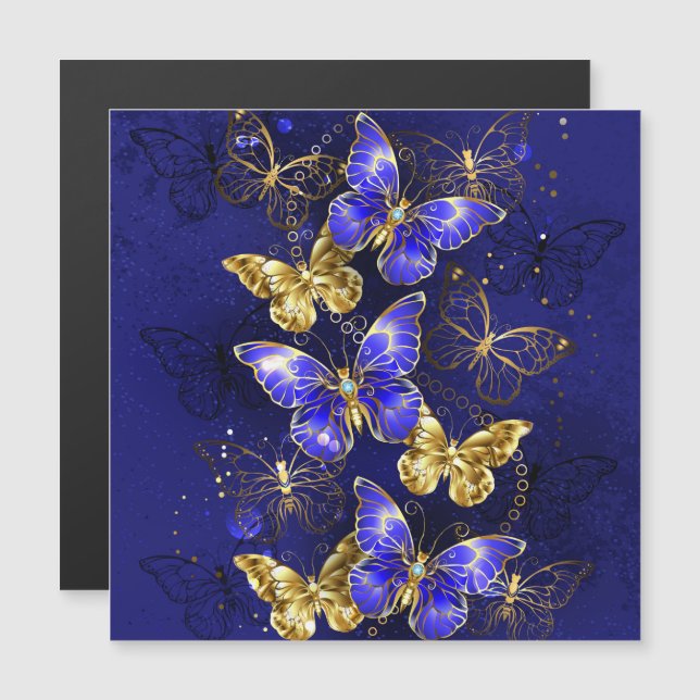 Sammansättning med Sapphire Butterflies Magnetisk Inbjudningskort (Fram/baksida)