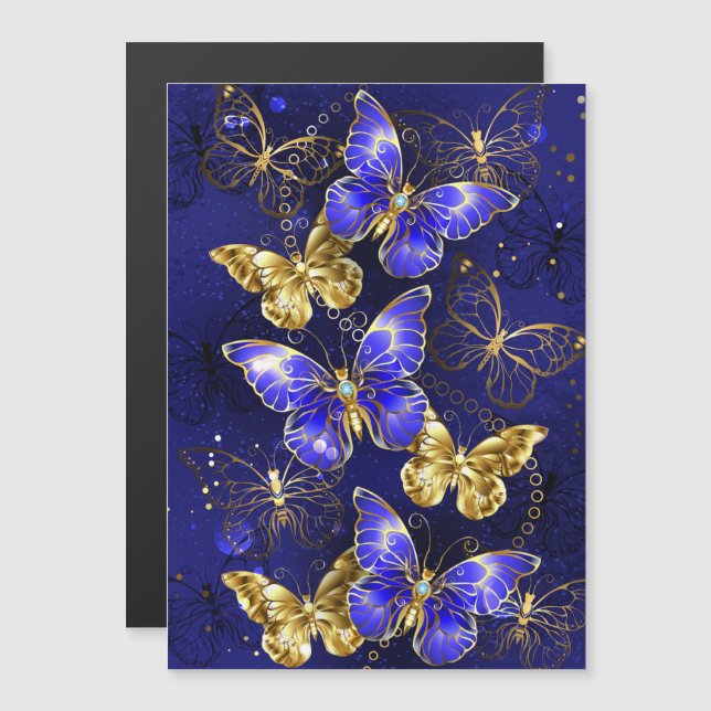 Sammansättning med Sapphire Butterflies Magnetisk Inbjudningskort (Fram/baksida)