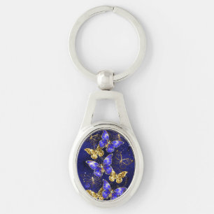 Sammansättning med Sapphire Butterflies Ovalt Silverfärgad Nyckelring
