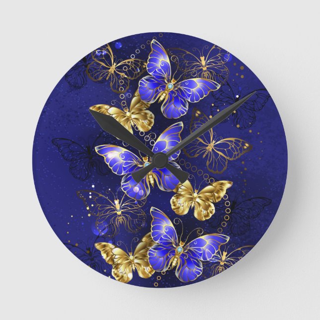 Sammansättning med Sapphire Butterflies Rund Klocka (Framsida)