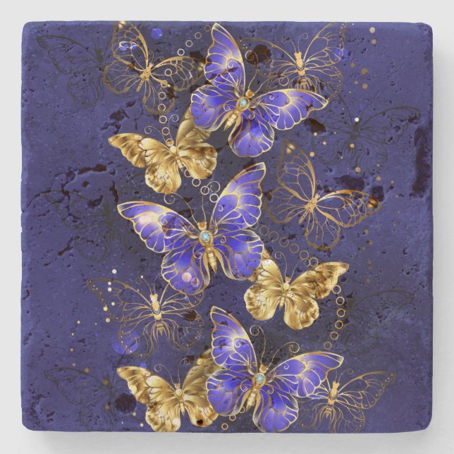Sammansättning med Sapphire Butterflies Stenunderlägg (Framsidan)