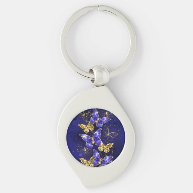 Sammansättning med Sapphire Butterflies Swirl Silverfärgad Nyckelring (Framsidan)