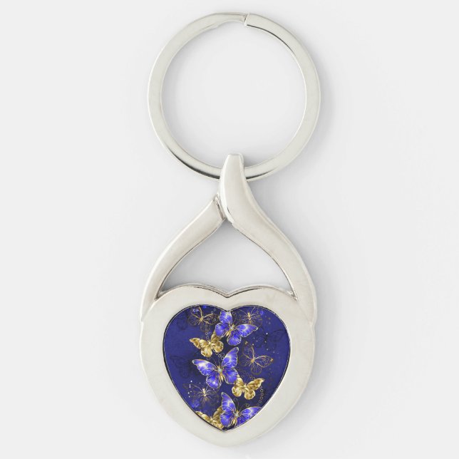 Sammansättning med Sapphire Butterflies Twisted Heart Silverfärgad Nyckelring (Framsidan)
