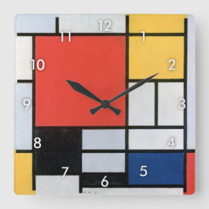 Sammansättning, mondrian fyrkantig klocka