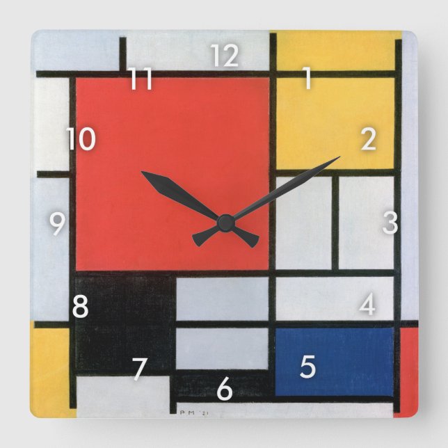 Sammansättning, mondrian fyrkantig klocka (Framsida)
