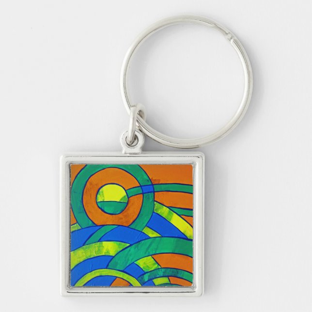 Sammansättning nr 30 från Michael Moffa Fyrkantig Silverfärgad Nyckelring (Framsidan)