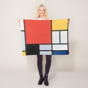 Sammansättning Röd, Gult, Blå, Svart, Mondrian Fleecefilt