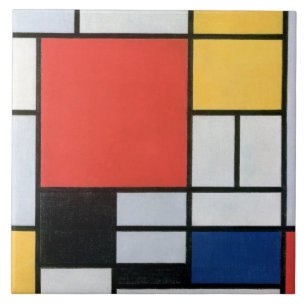 Sammansättning Röd, Gult, Blå, Svart, Mondrian Kakelplatta