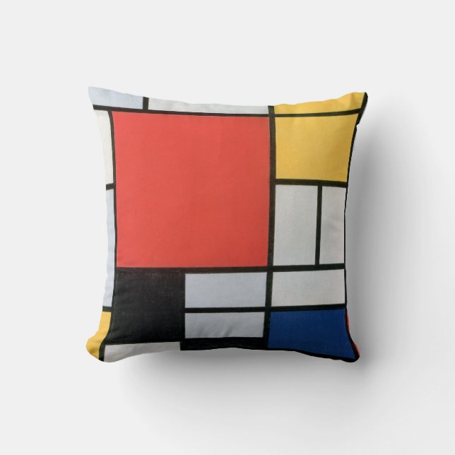Sammansättning Röd, Gult, Blå, Svart, Mondrian Kudde (Framsida)