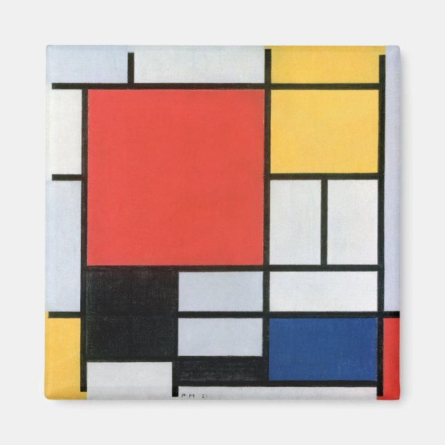 Sammansättning Röd, Gult, Blå, Svart, Mondrian Magnet (Framsidan)