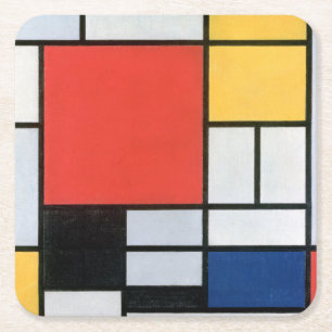 Sammansättning Röd, Gult, Blå, Svart, Mondrian Underlägg Papper Kvadrat