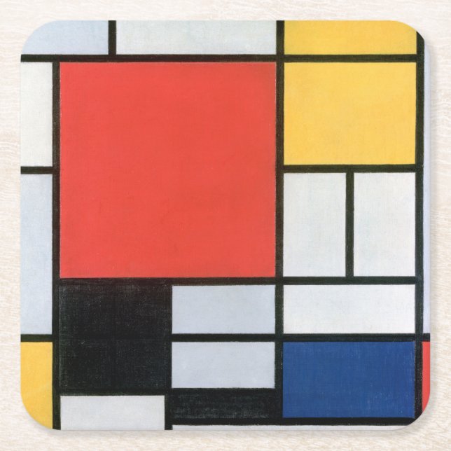 Sammansättning Röd, Gult, Blå, Svart, Mondrian Underlägg Papper Kvadrat (Framsidan)