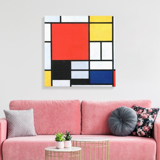 Sammansättning Röd, Gult, Blått, Svart | Mondriaan Canvastryck (Insitu (Vardagsrum))