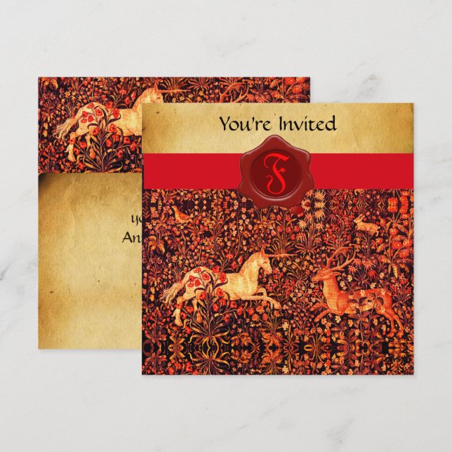 SAMMANSÄTTNINGEN MELLAN UNICORN OCH HJORT MONOGRAM INBJUDNINGAR (Fram/baksida)