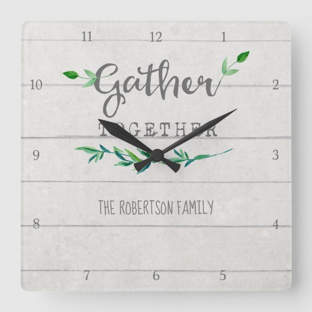 Sammanslagning av växthus Shiplap Wood Simple Löv Fyrkantig Klocka (Framsida)