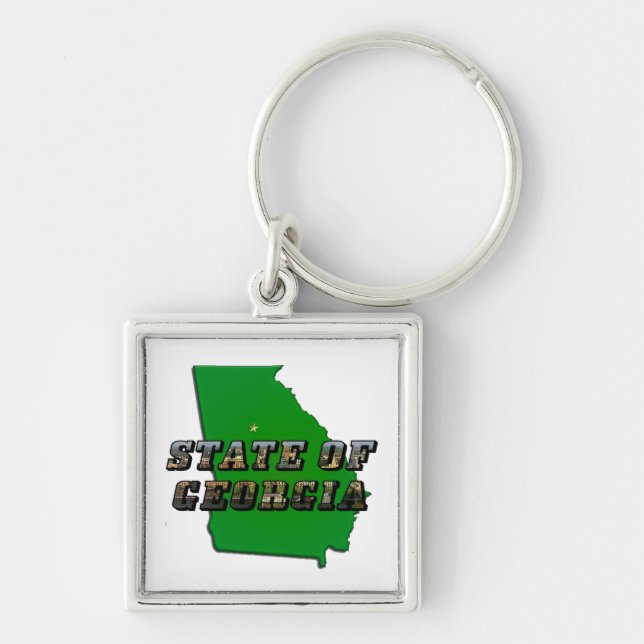 Sammanställning och Bild om Georgien Karta Fyrkantig Silverfärgad Nyckelring (Framsidan)